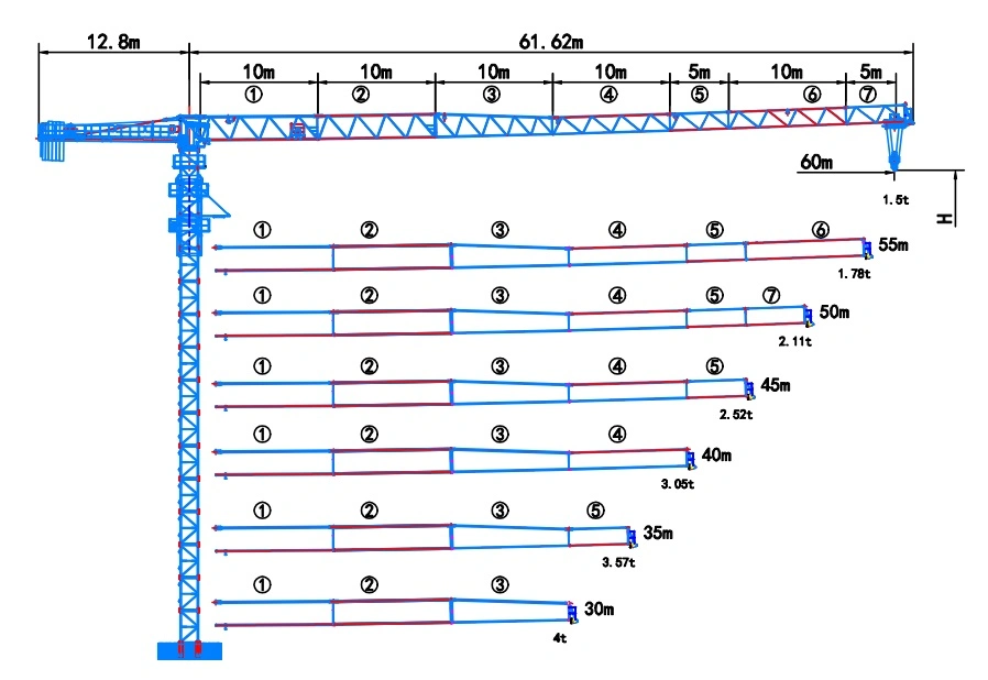 Dahan New Product H Series Topless Tower Crane H6015 Tower Crane Construction Machinery Lifting Equipment Tower Crane